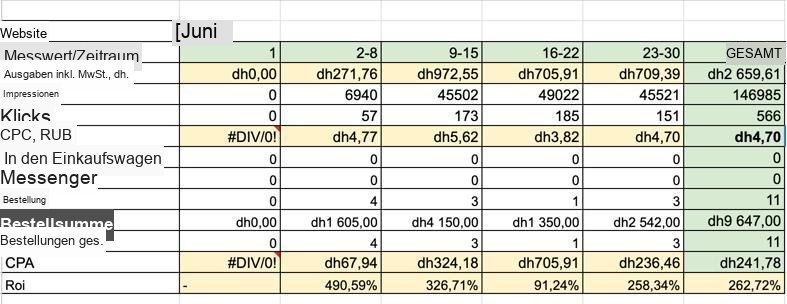 Report-Tabelle · Juni 2025 — 11 Bestellungen über 9.647 AED