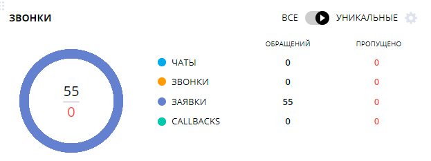 Callibri · сентябрь — 55 заявок, 0 пропущенных
